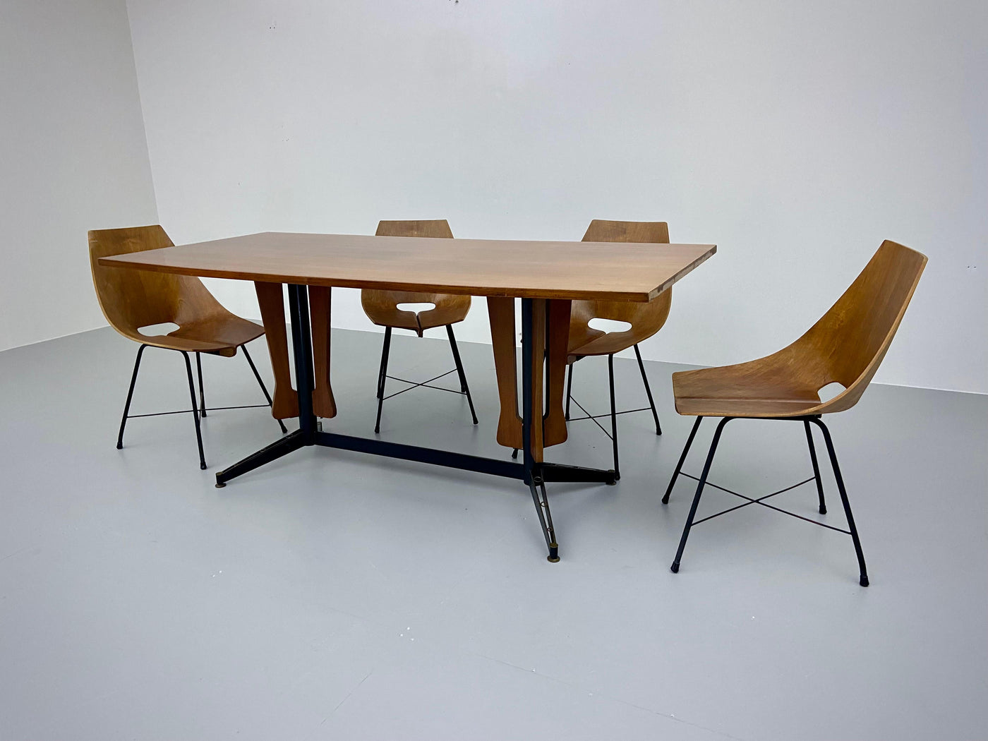 Carlo Ratti Dining Table in Wood and Metal, Italy, 1960's