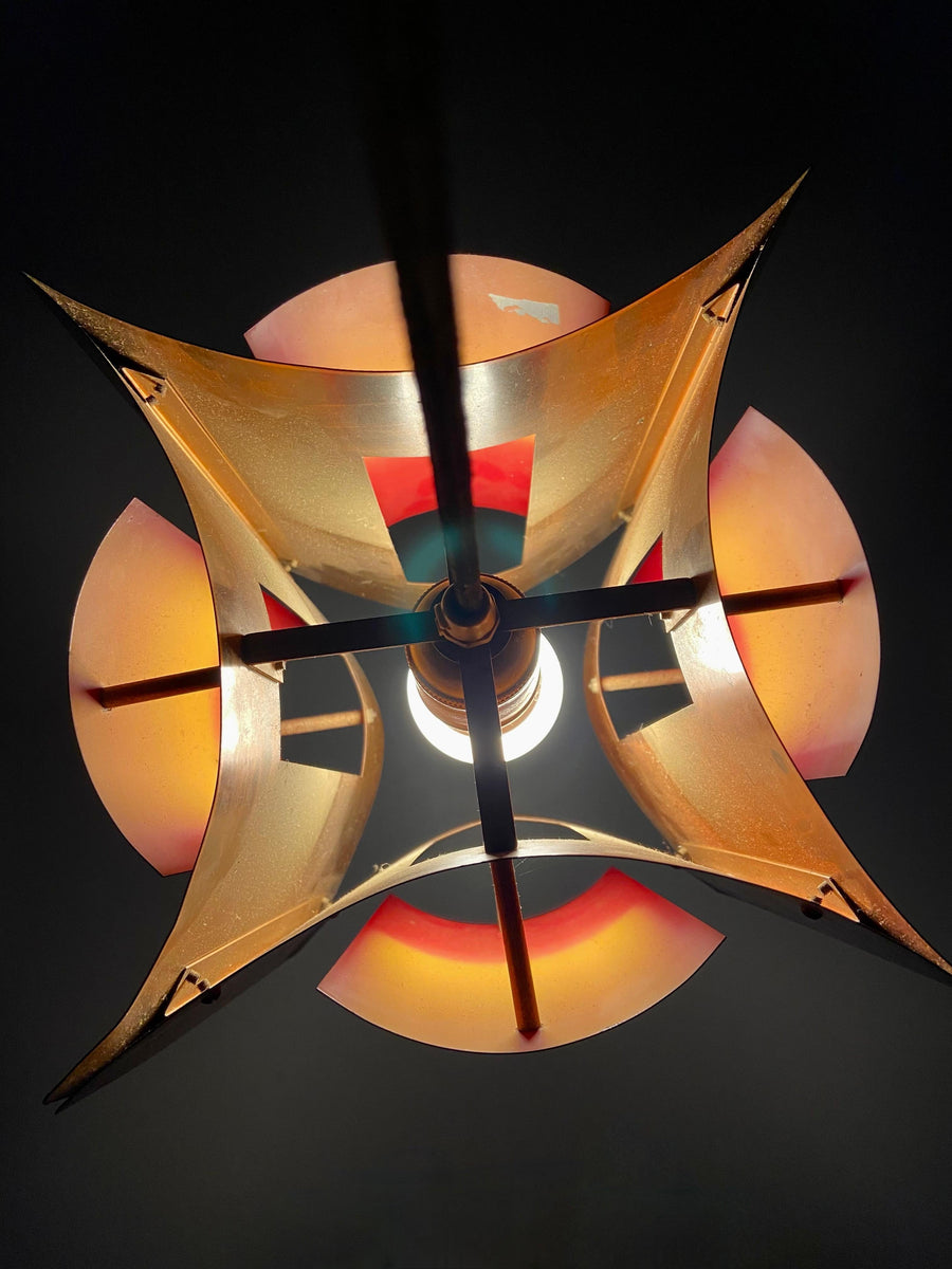 Copper and Brass Ceiling Lamp, Scandinavia, 1930's