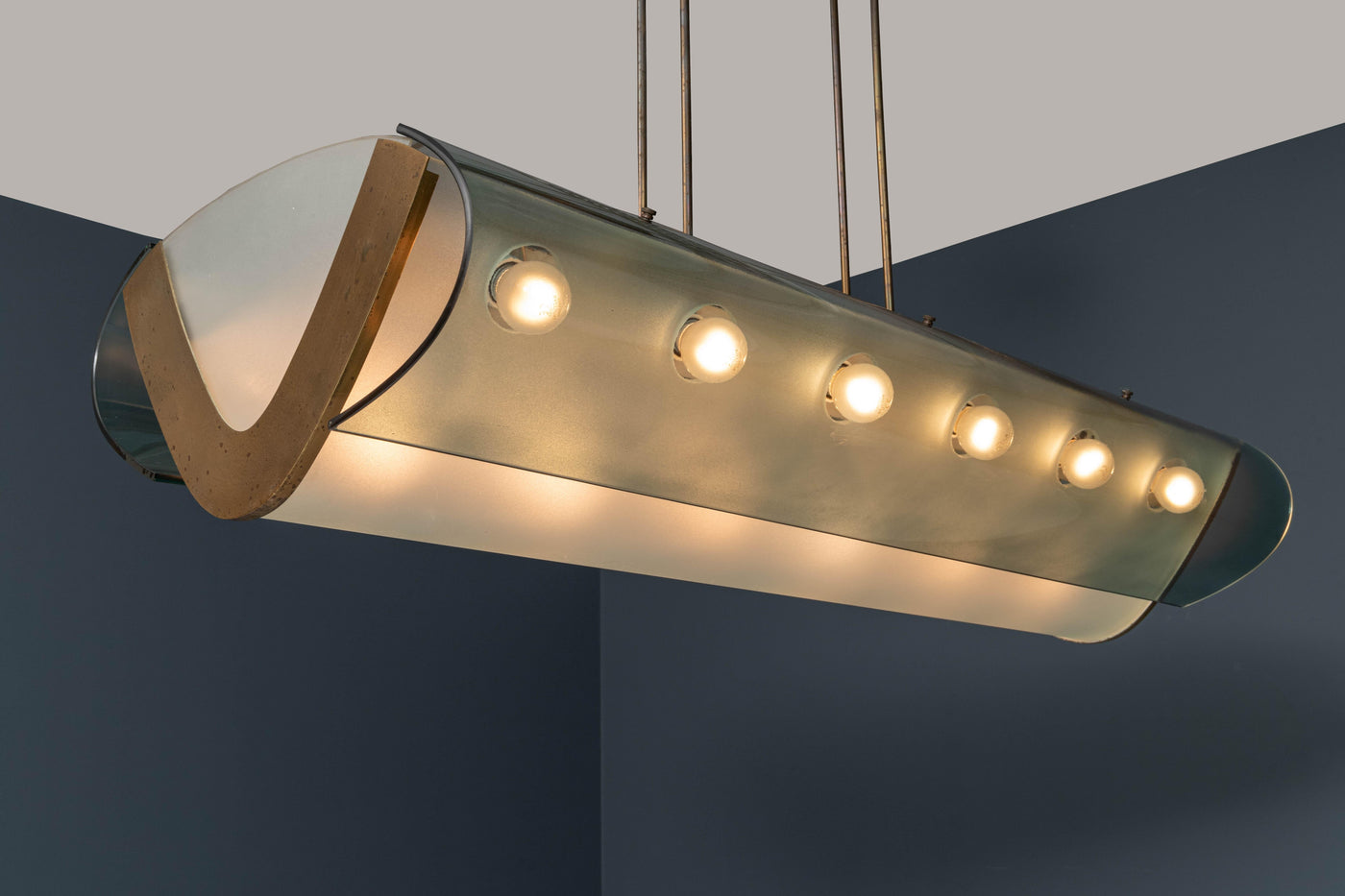 Max Ingrand Fontana Arte No 2296 Ceiling Lamp in Glass, Brass and Metal, 1964