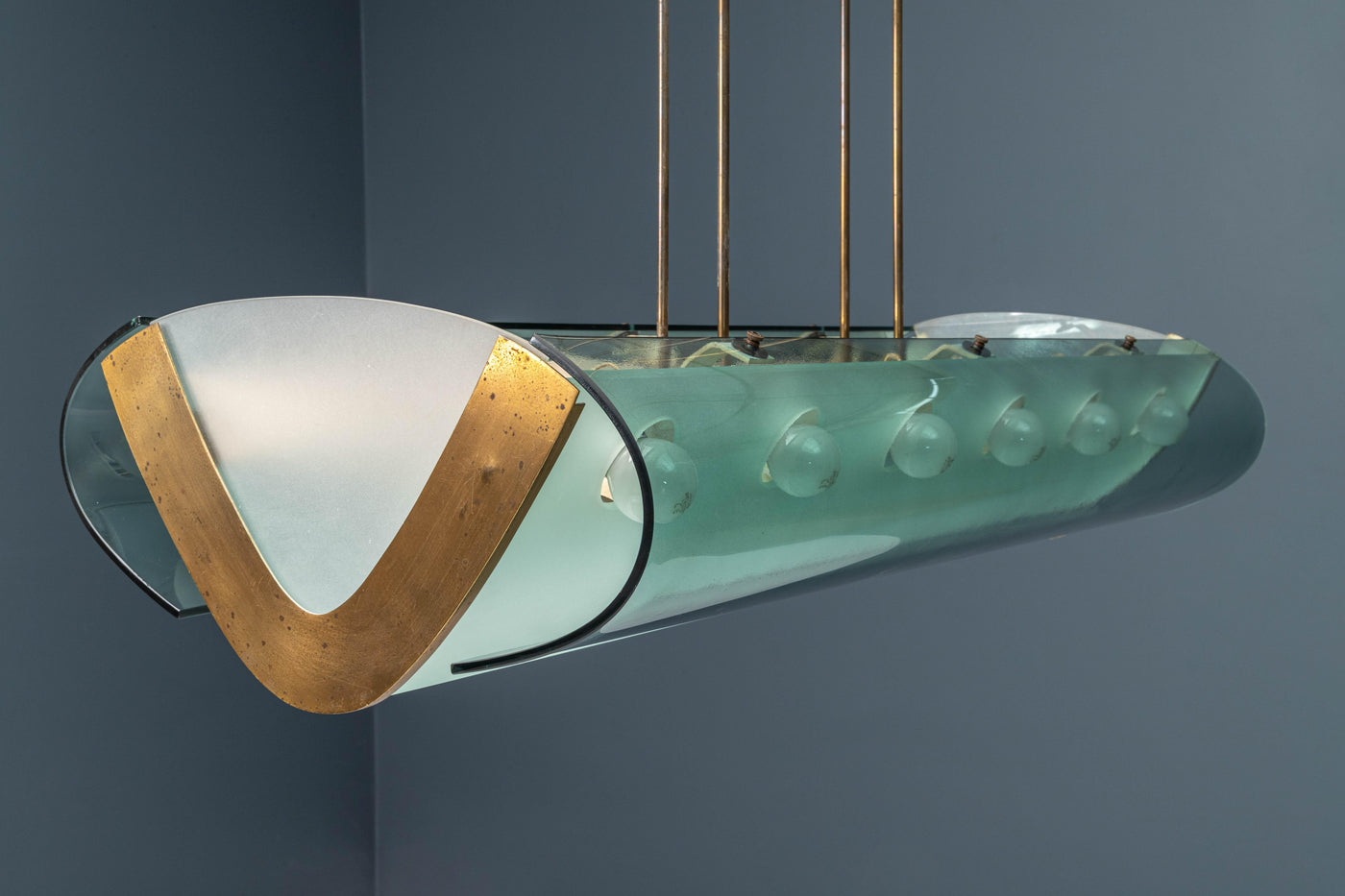 Max Ingrand Fontana Arte No 2296 Ceiling Lamp in Glass, Brass and Metal, 1964