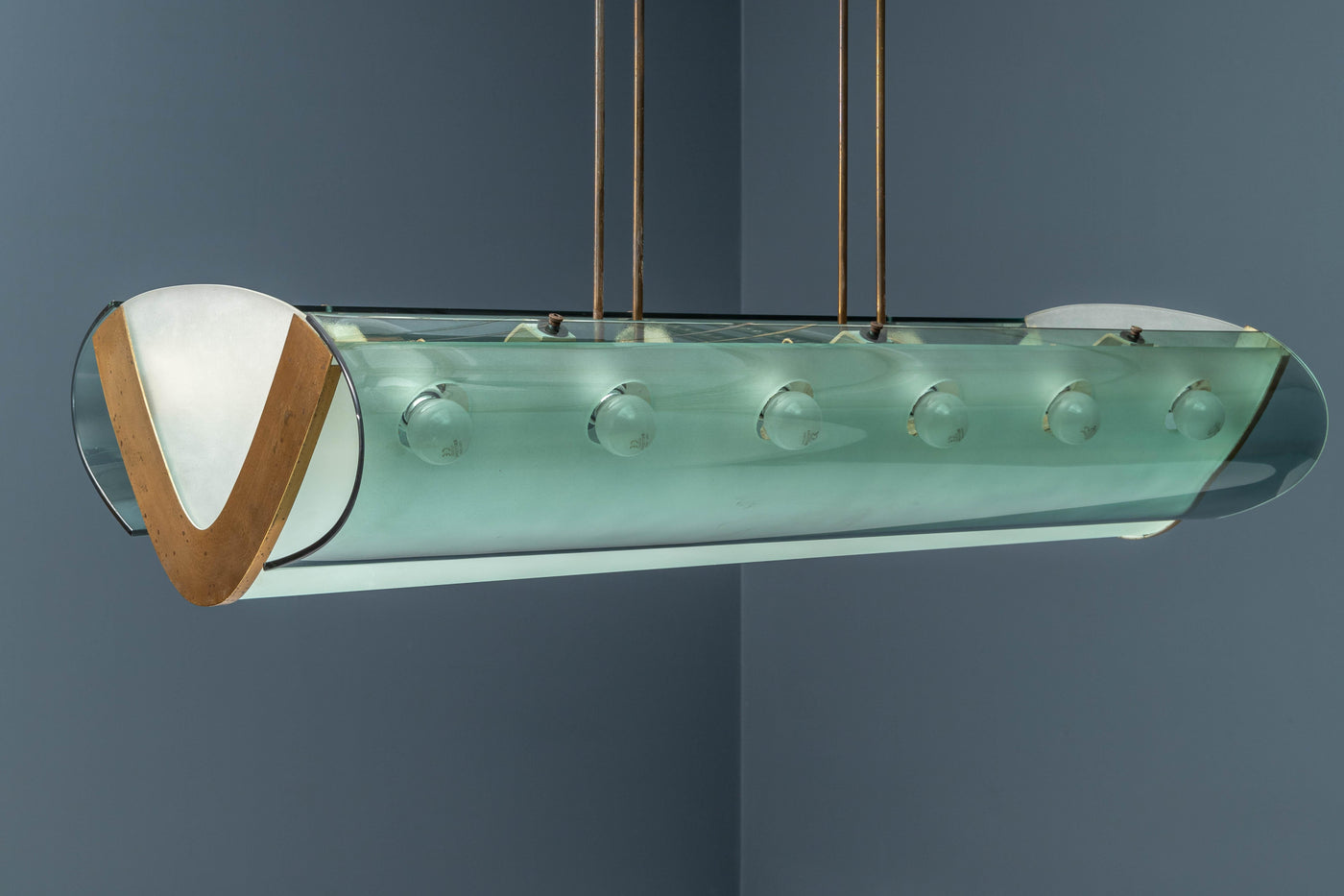 Max Ingrand Fontana Arte No 2296 Ceiling Lamp in Glass, Brass and Metal, 1964