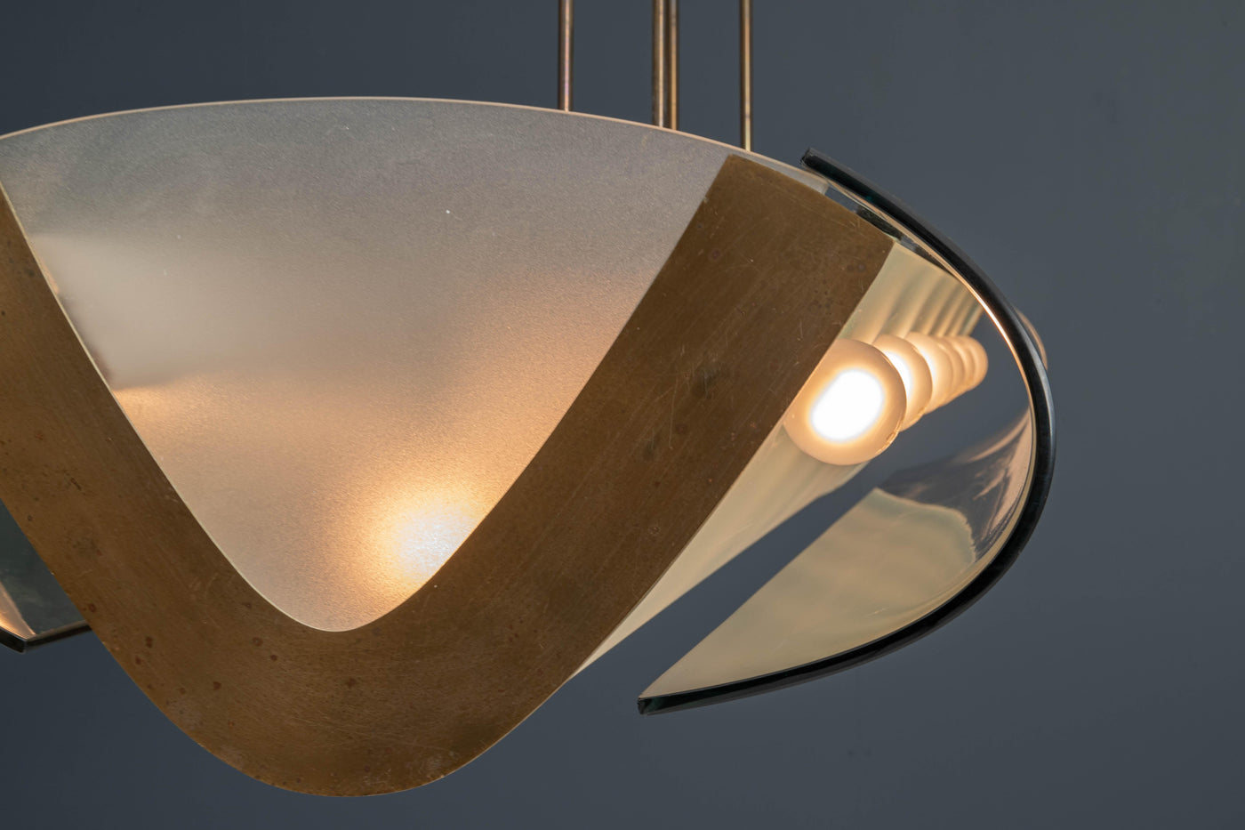 Max Ingrand Fontana Arte No 2296 Ceiling Lamp in Glass, Brass and Metal, 1964