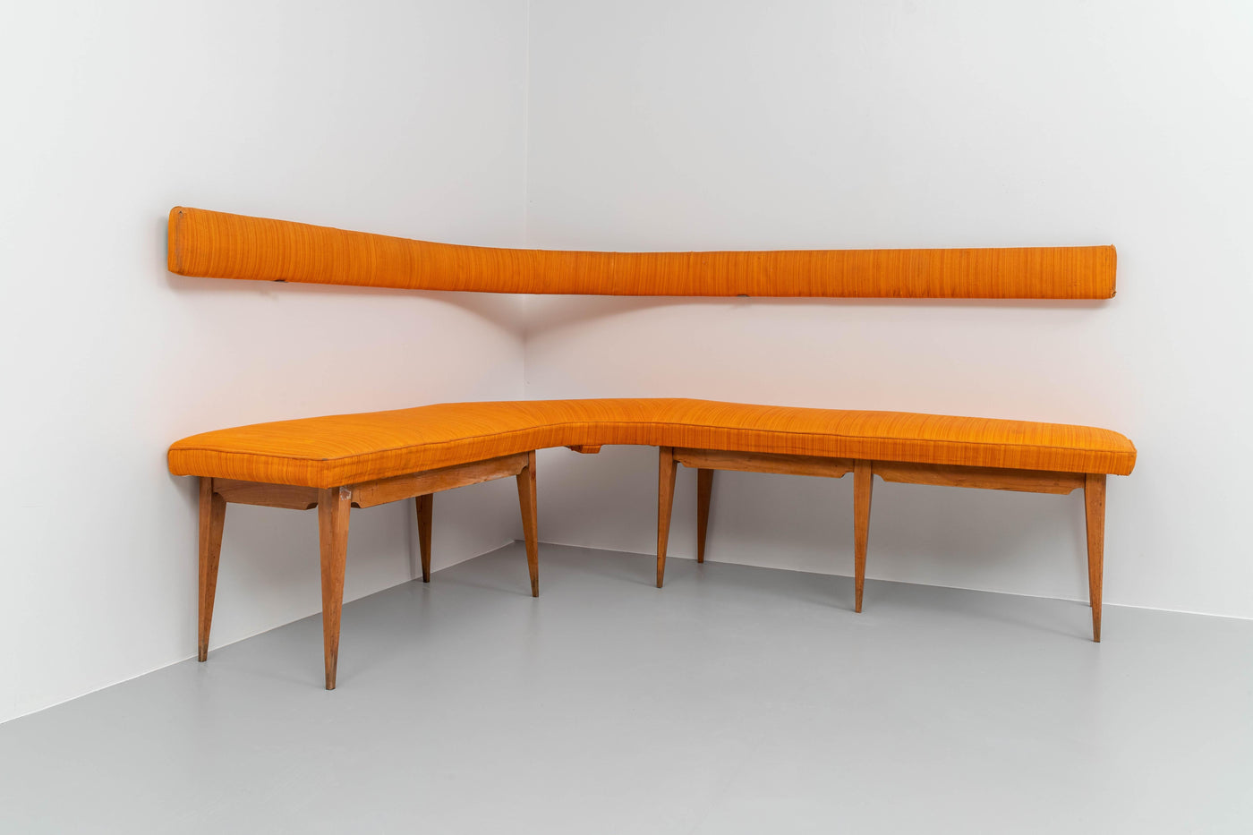 Corner Sofa Blond Wood and Fabric, Italy, 1950's