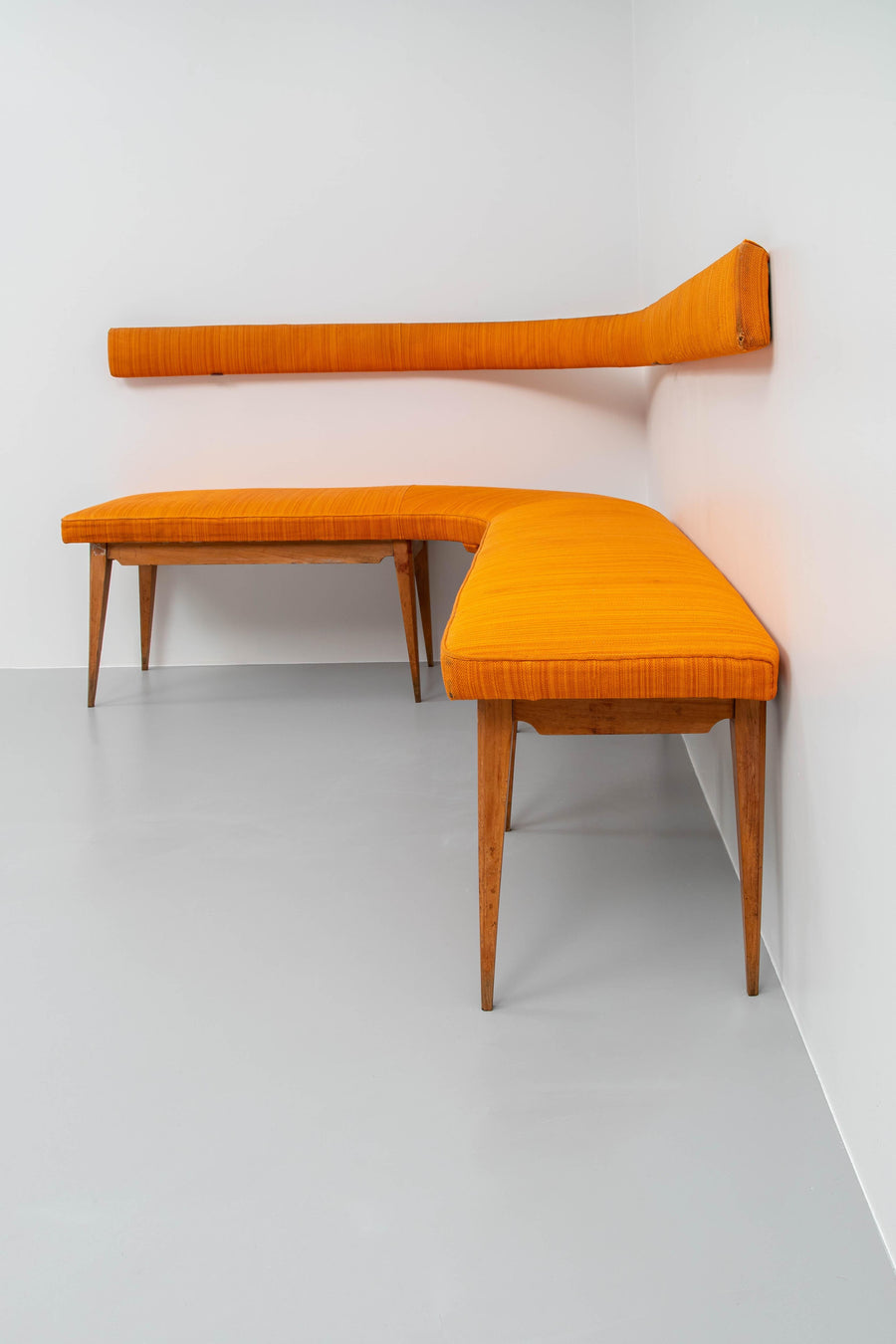 Corner Sofa Blond Wood and Fabric, Italy, 1950's