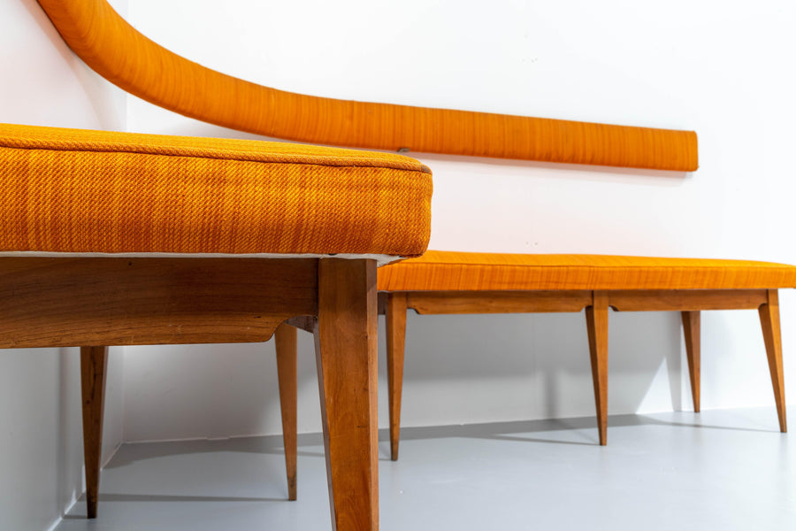Corner Sofa Blond Wood and Fabric, Italy, 1950's