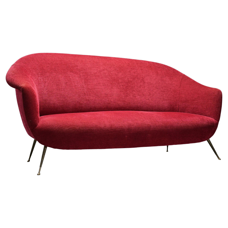Romantic Three-Seat Sofa in Brass and Fabric, Italy, 1960s