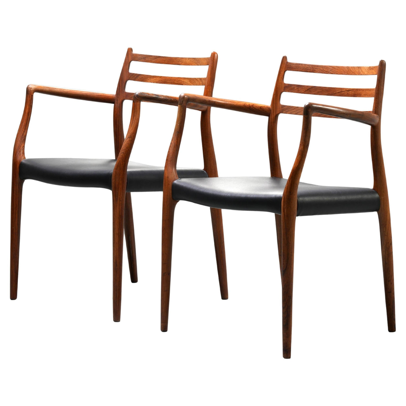 Niels Otto Mølller set of two Chair 62 in Rosewood and Leather, Denmark, 1960's