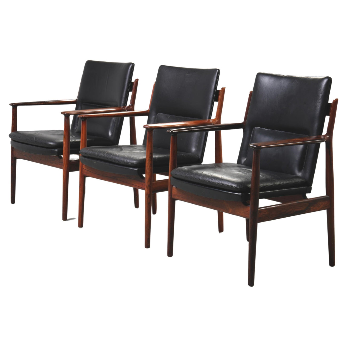 Arne Vodder set of 3 Armchairs in Rosewood and Leather mod. 431, Denmark, 1960's
