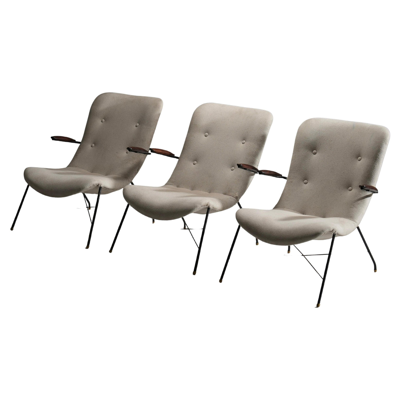 Set of 3 Lounge Chairs by Eisler and Hauner in Wood and Steel,  Brazil, 1960's