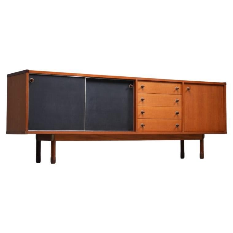 Italian Sideboard in Teak, Metal and Black Laminate, 1960's