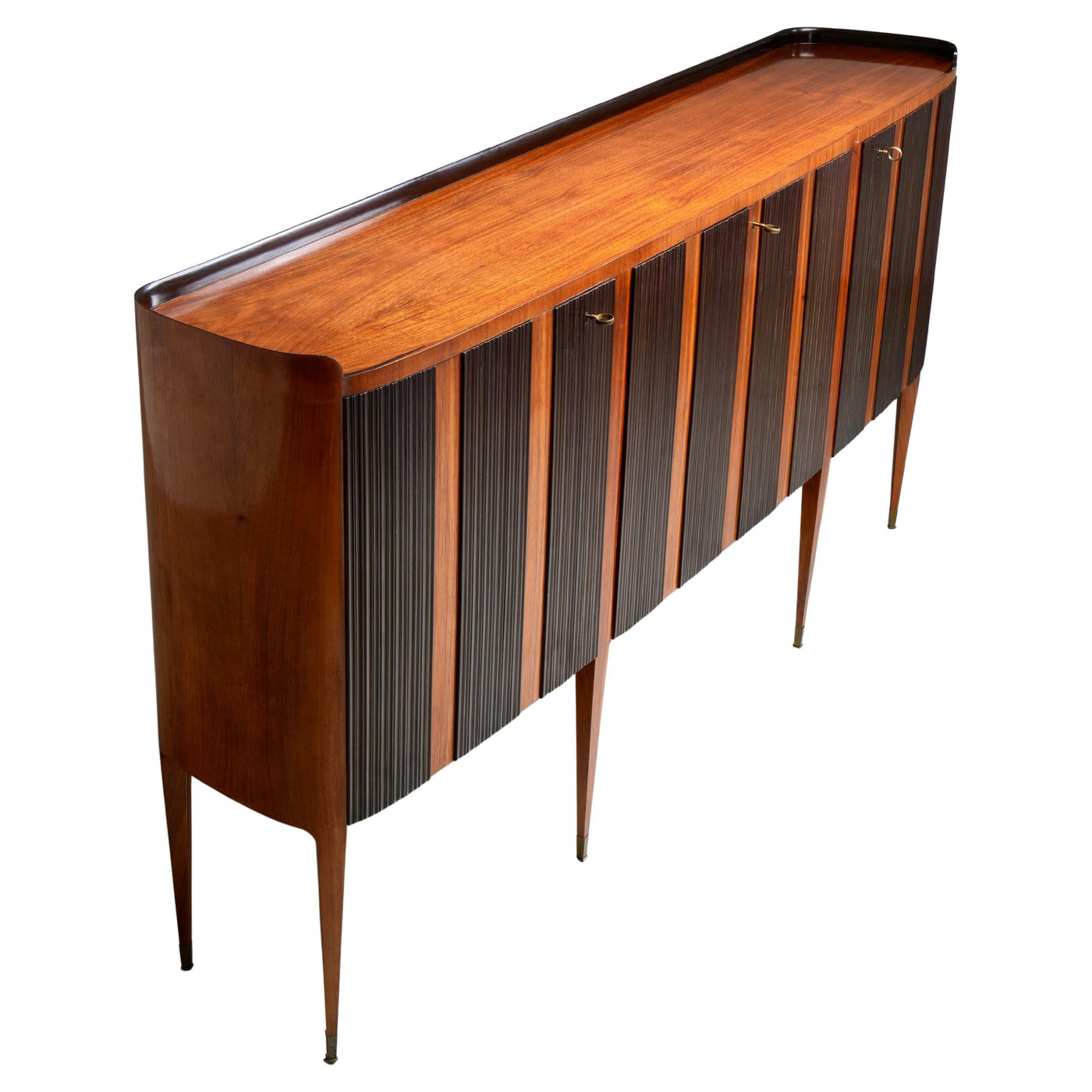 Paolo Buffa Eight-Legs Grande Credenza in Wood, Brass and Glass, Italy, 1950's