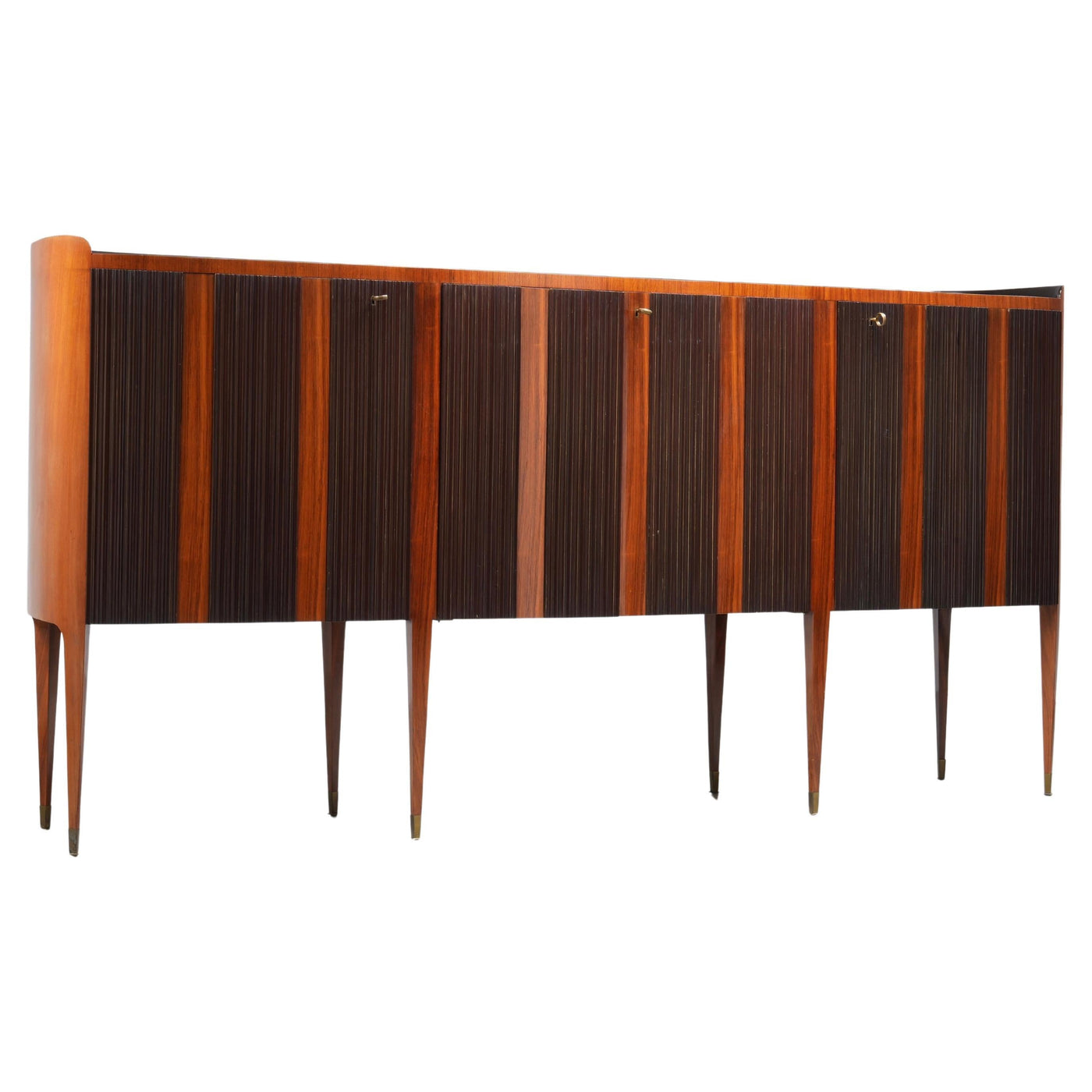 Paolo Buffa Eight-Legs Grande Credenza in Wood, Brass and Glass, Italy, 1950's