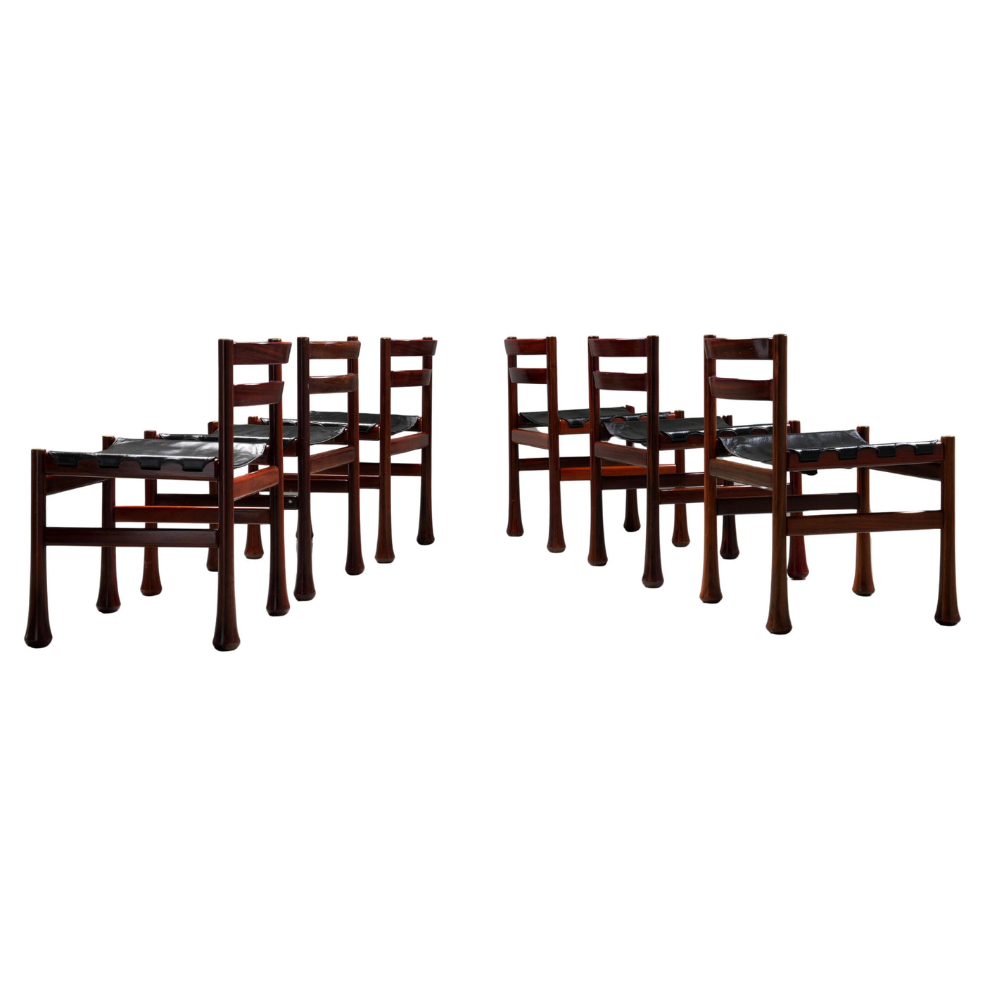 Set of 6 Dining Chairs by Luciano Frigerio in Wood and Leather, Italy, 1970's