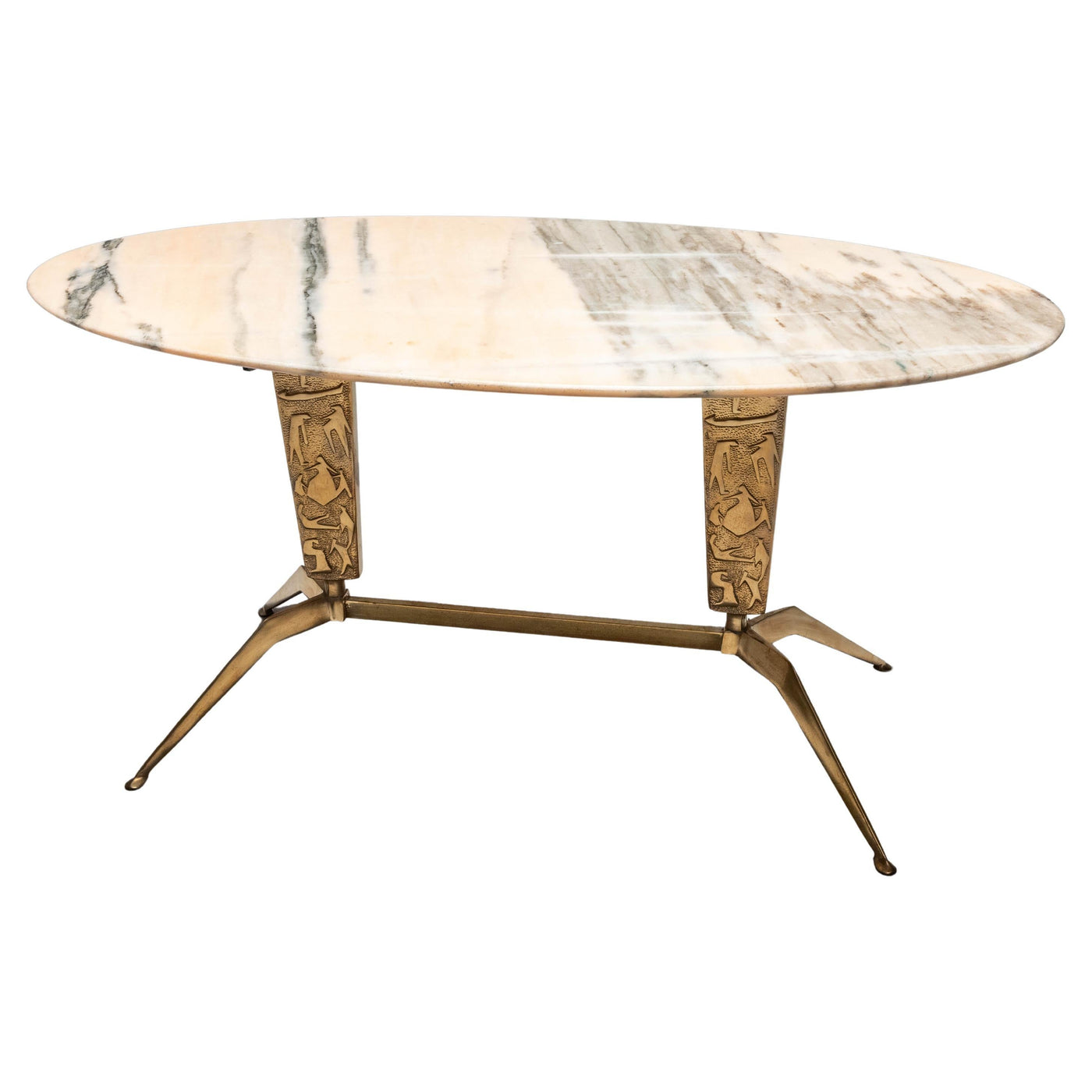 Oval Side Table in Pink Marble and Brass, Italy, 1970's
