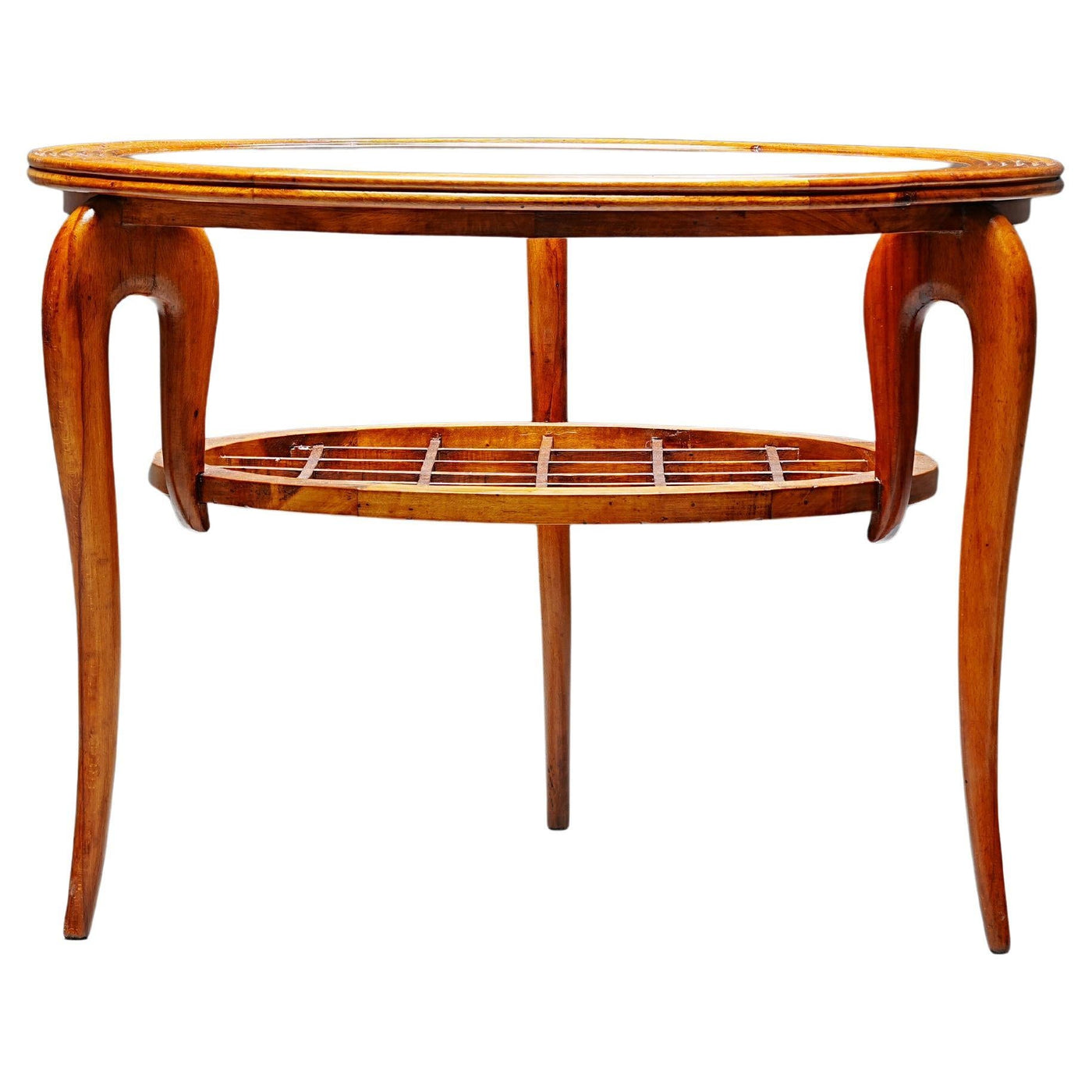 Round Coffee Table in Walnut and Glass, Italy, 1950's