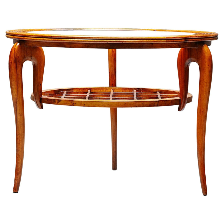 Round Coffee Table in Walnut and Glass, Italy, 1950's