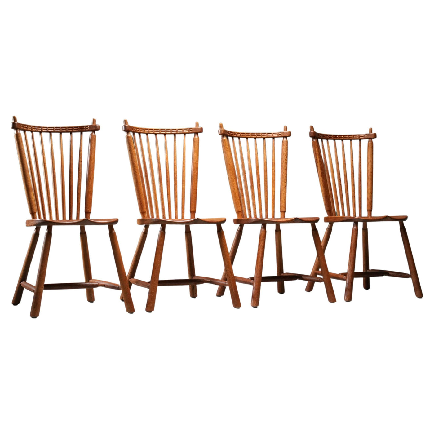 Set of 4 Spindle-Back Chairs in Oak by 'De Ster' Gelderland, 1960's
