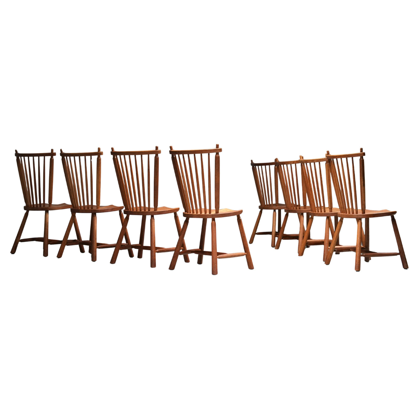 Set of 8 Spindle-Back Chairs in Oak by 'De Ster' Gelderland, 1960's