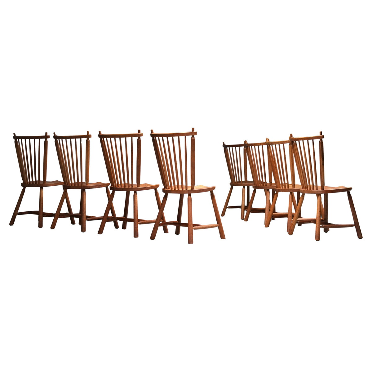 Set of 8 Spindle-Back Chairs in Oak by 'De Ster' Gelderland, 1960's