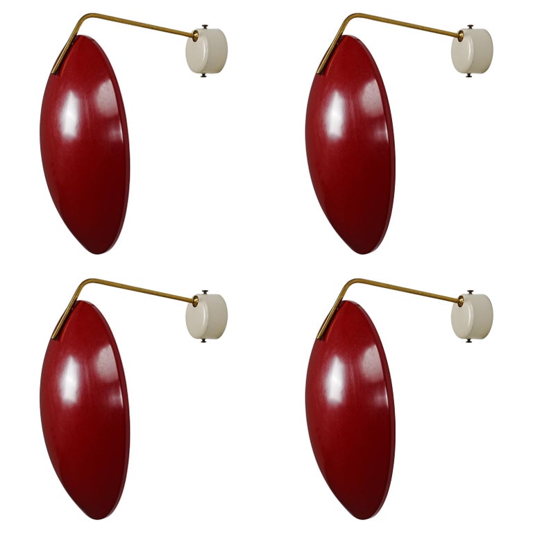 Set of 4 Wall Lights by Stilnovo (marked) in Metal and Brass, Italy, 1960's