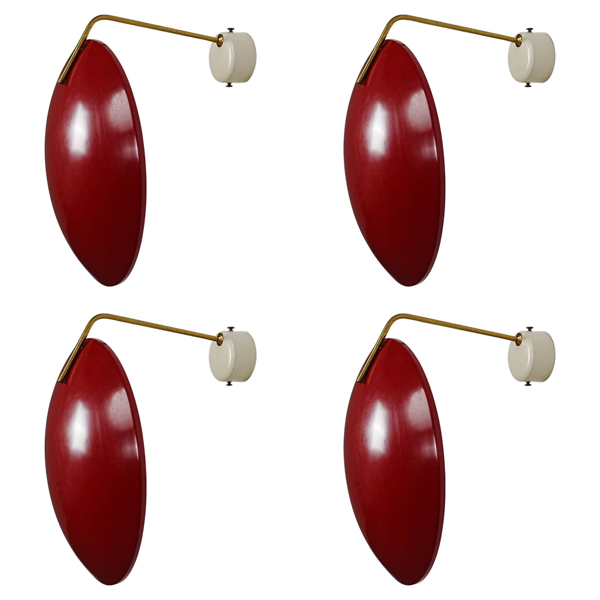 Set of 4 Wall Lights by Stilnovo (marked) in Metal and Brass, Italy, 1960's