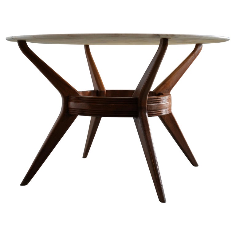 Round Dining Room Table in Walnut and Marble by Ariberto Colombo, Italy, 1950's