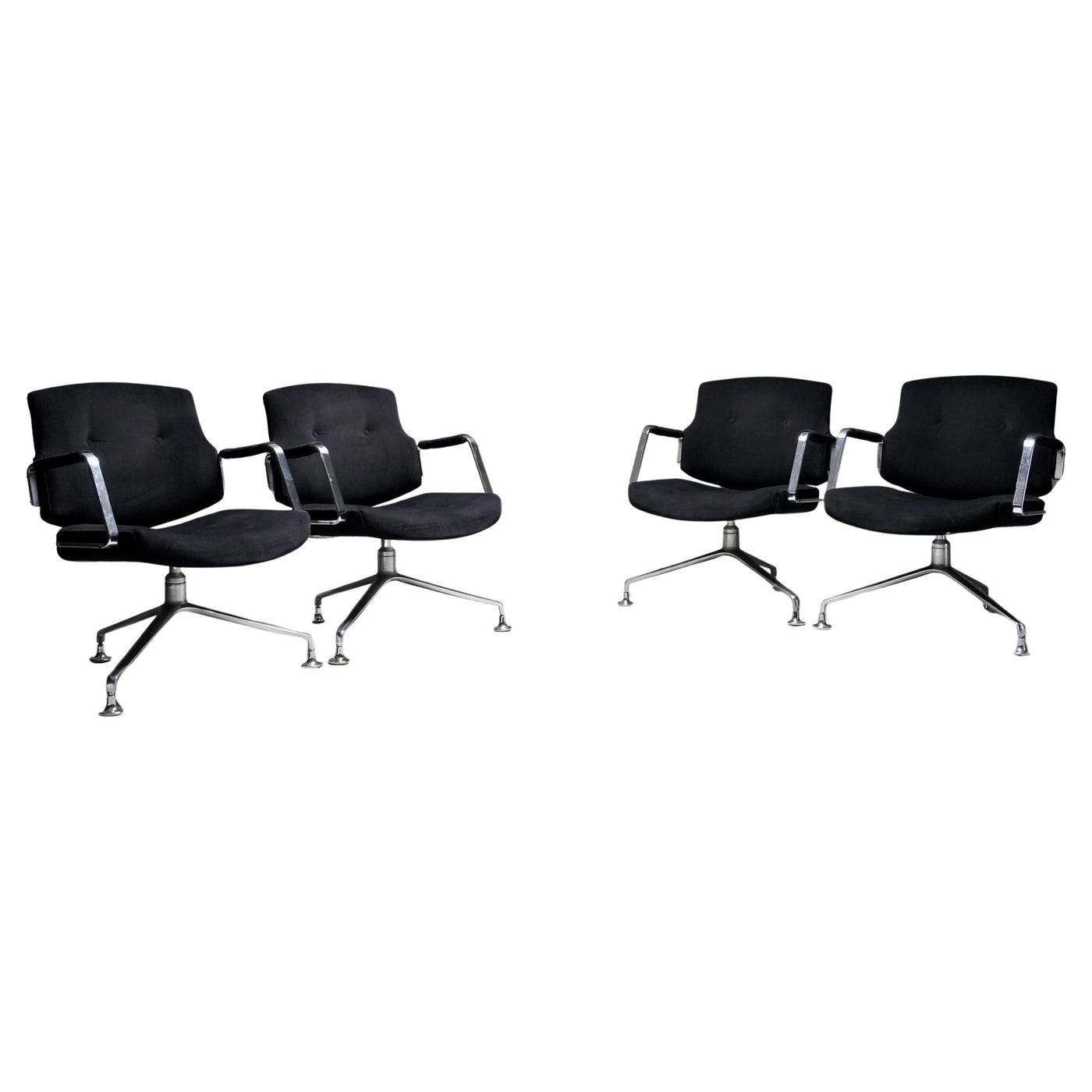 Set of 4 FK 84 Armchairs by Fabricius and Kastholm in Velvet and Metal, 1960's