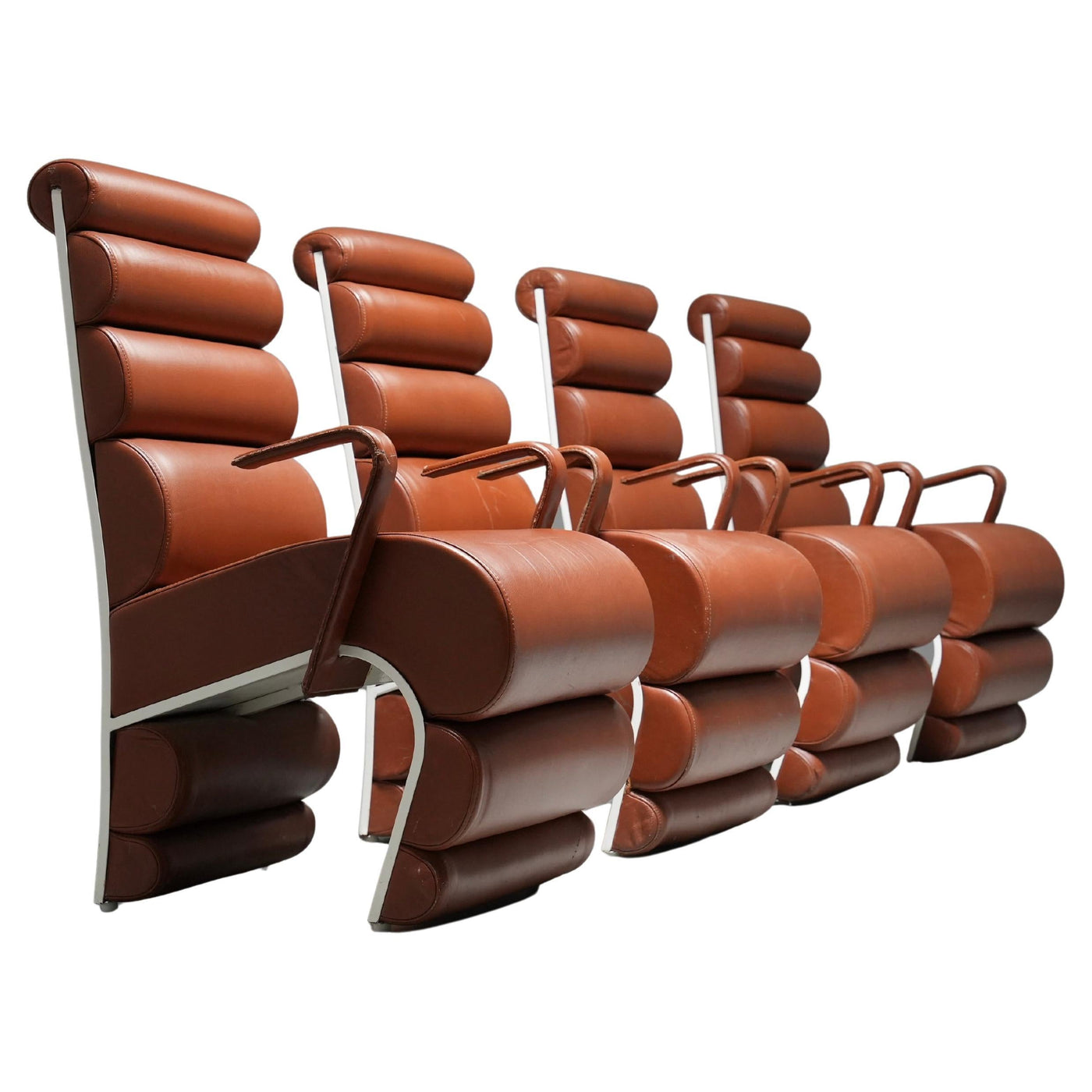 Set of 4 Armchairs in Metal and faux Leather, France, 1970s