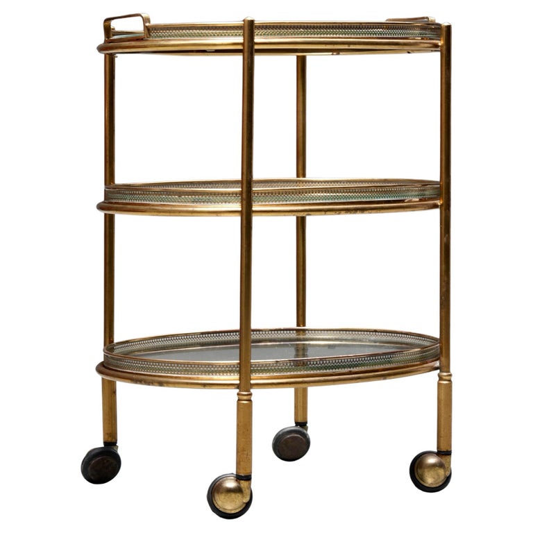 Bar Cart by Maison Jansen in Brass and Glass, France, 1960's