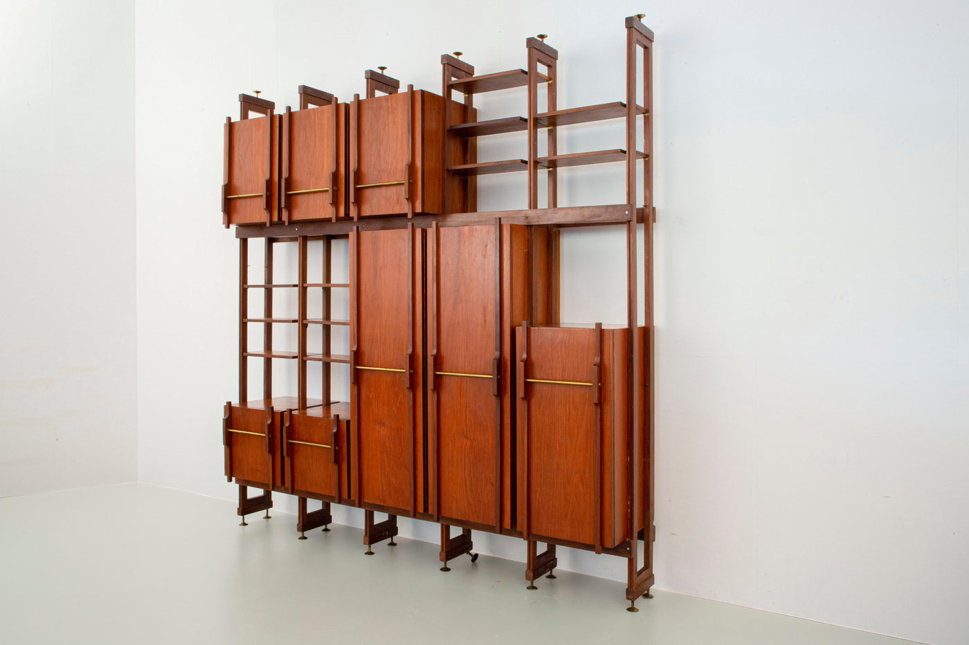 Geometrical Credenza in Wood and Brass, Italy 1960's