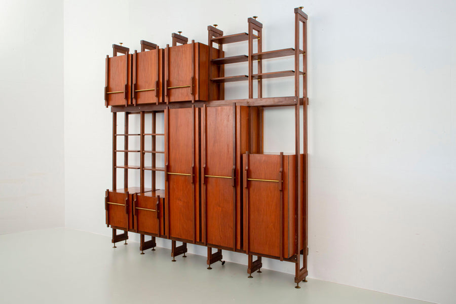 Geometrical Credenza in Wood and Brass, Italy 1960's