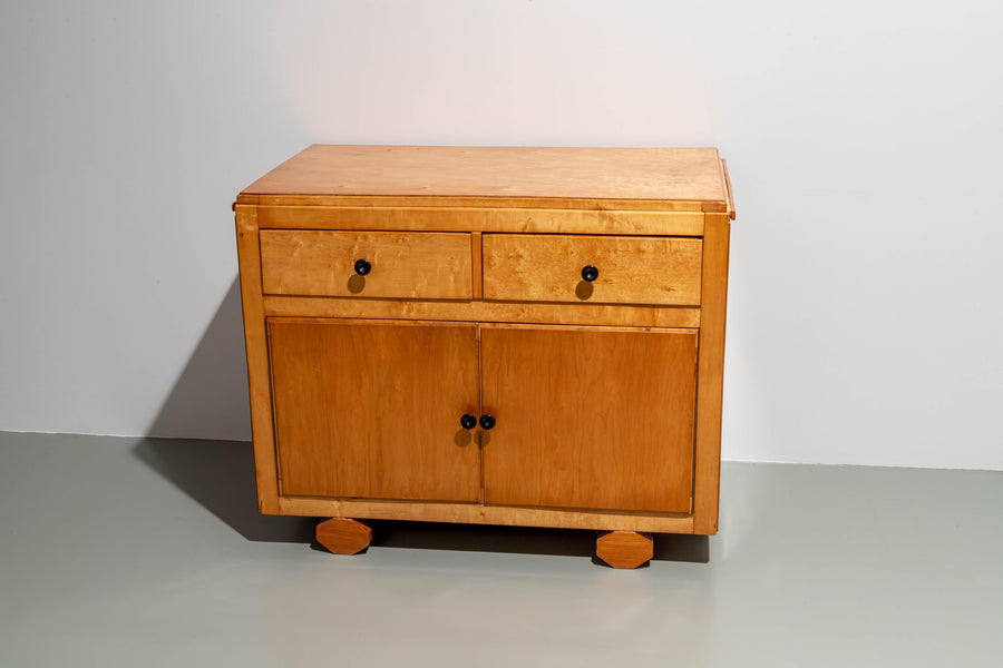 Small french two-door Cabinet with extractable side leafs in wood, 1970's