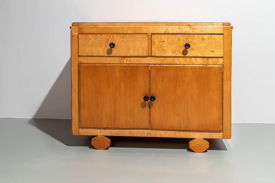 Small french two-door Cabinet with extractable side leafs in wood, 1970's