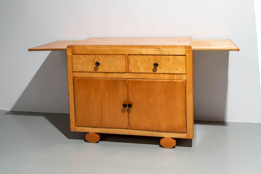 Small french two-door Cabinet with extractable side leafs in wood, 1970's