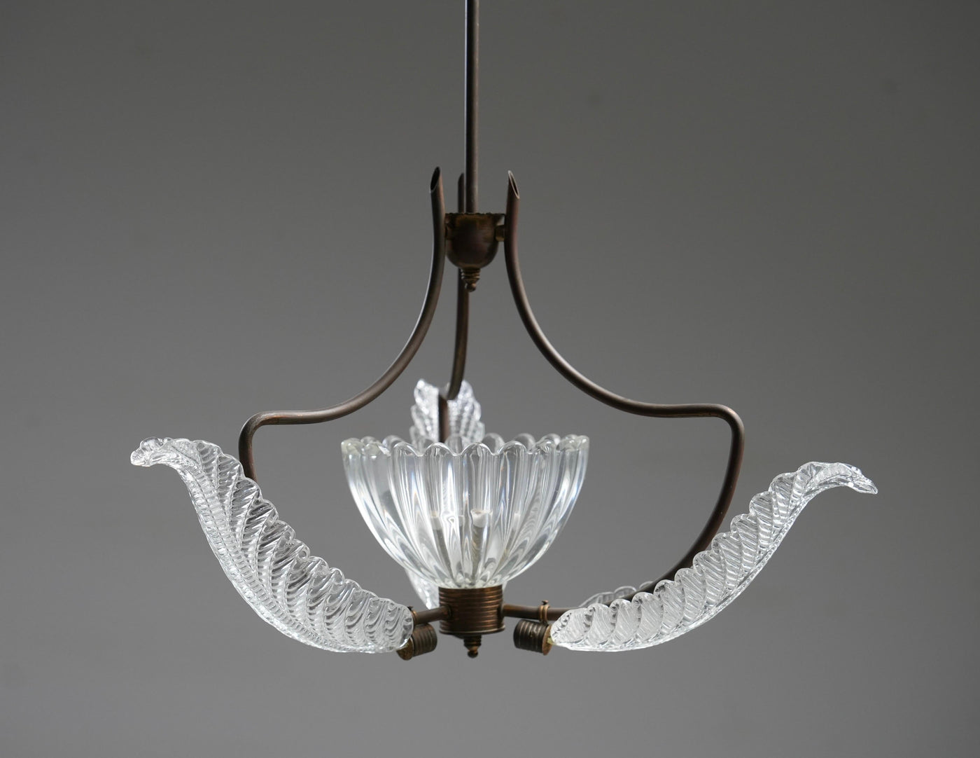 Set of 6 Pendants in Glass and Brass, Italy, 1940’s