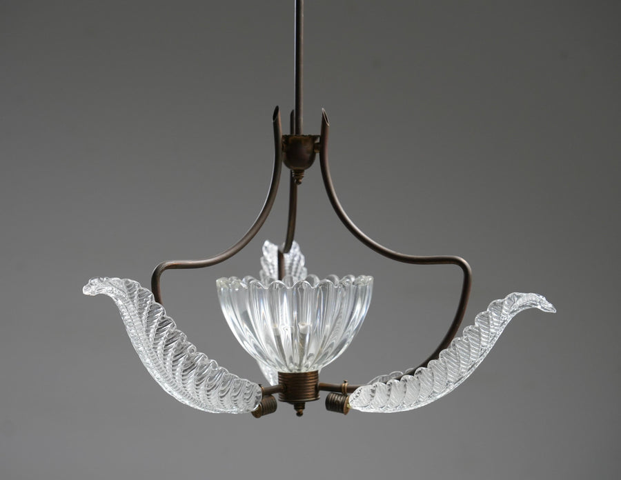 Set of 6 Pendants in Glass and Brass, Italy, 1940’s