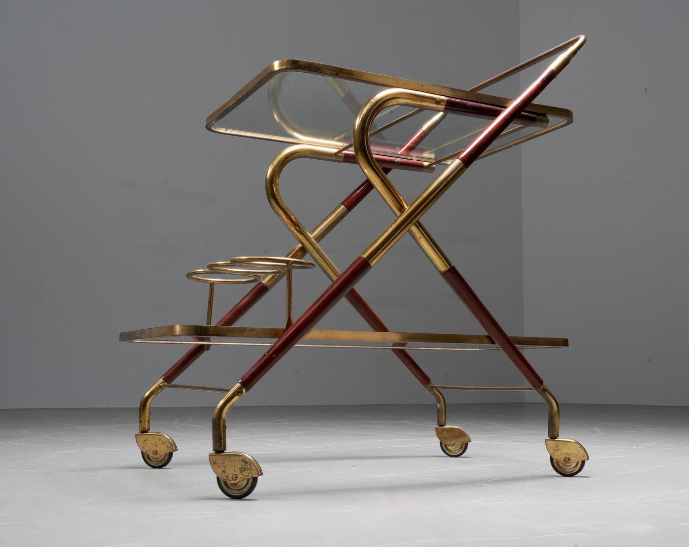 Grappa Trolley by Cesare Lacca in Glass, Brass and Metal. Italy, 1950’s