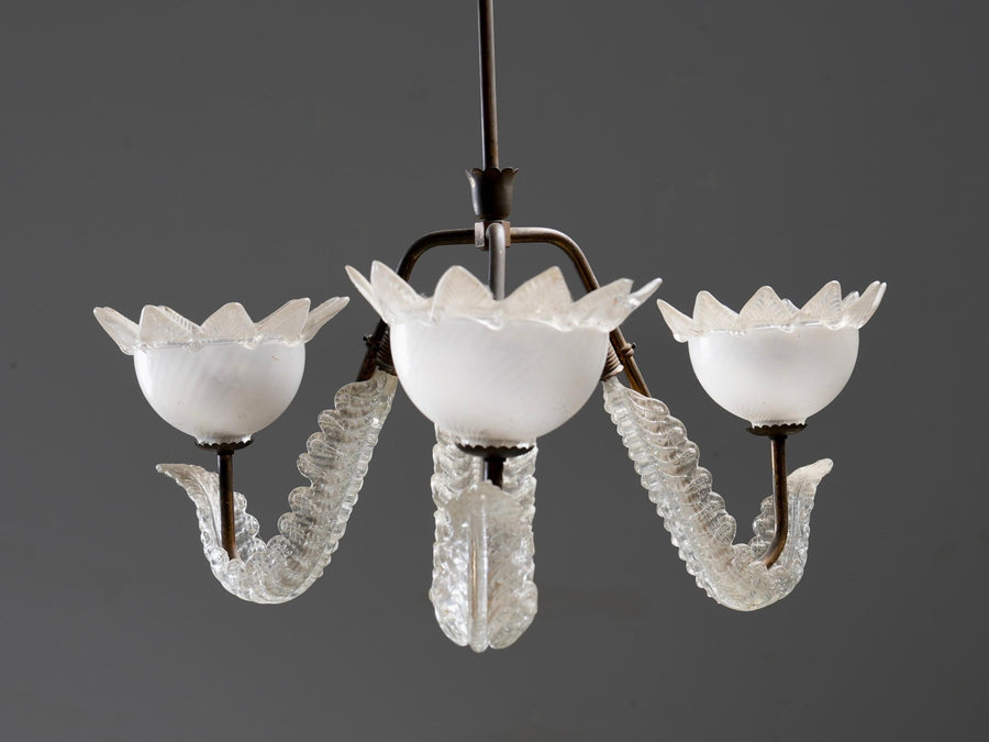 Set of 6 Pendants in Glass and Brass, Italy, 1940’s