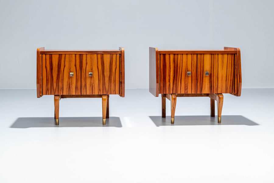Set of Two Night Stands in Zebra Wood and Brass, 1960's, France