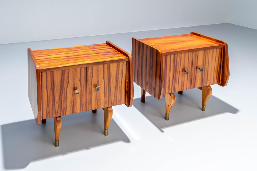 Set of Two Night Stands in Zebra Wood and Brass, 1960's, France