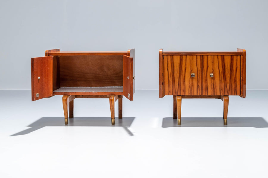 Set of Two Night Stands in Zebra Wood and Brass, 1960's, France