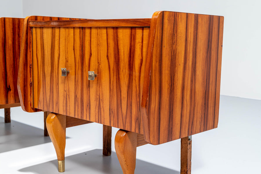 Set of Two Night Stands in Zebra Wood and Brass, 1960's, France