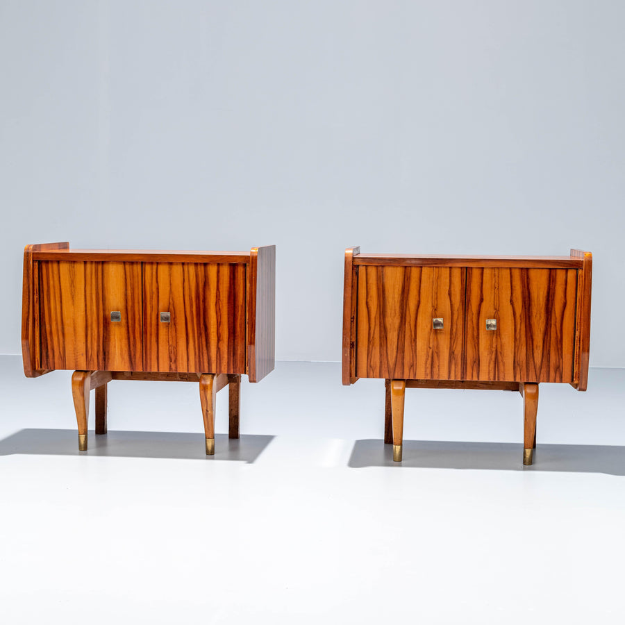 Set of Two Night Stands in Zebra Wood and Brass, 1960's, France
