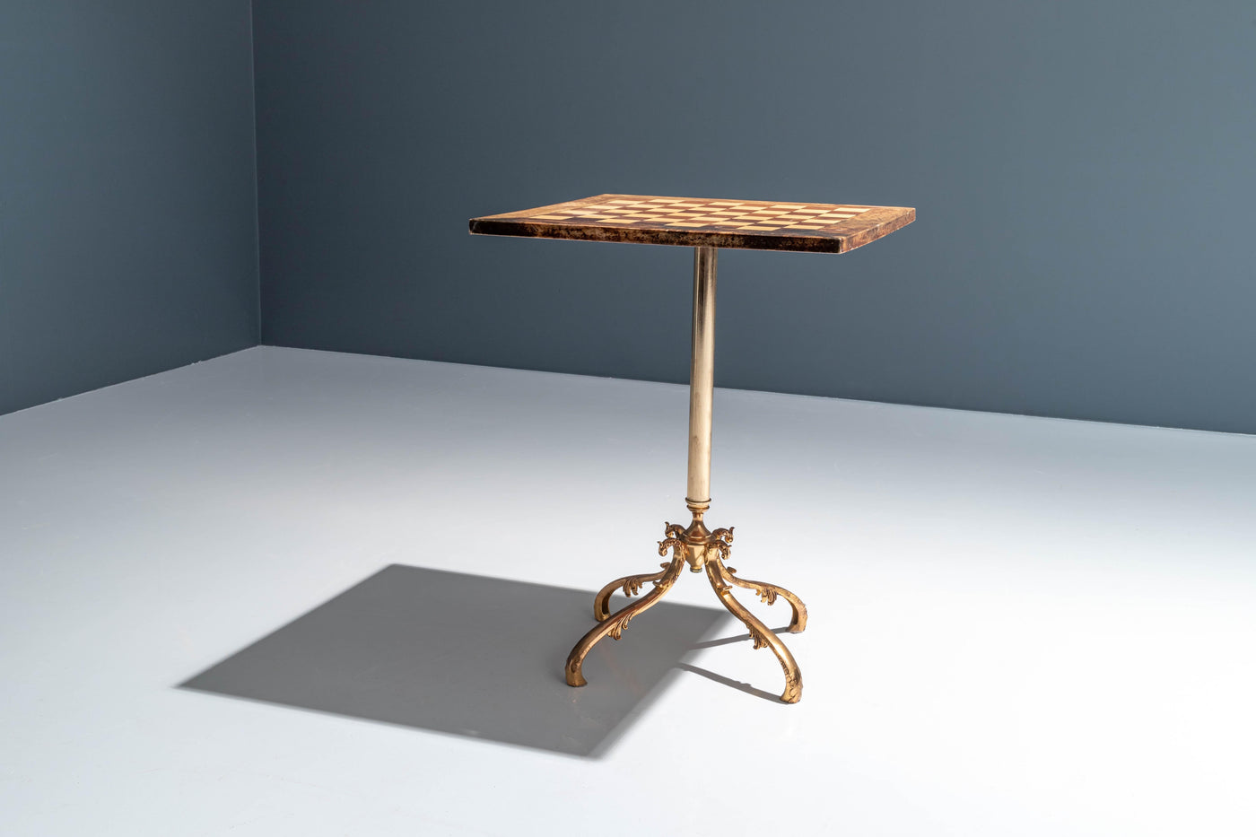 Chess Table by Aldo Tura in Lacquered Goatskin and Brass, Italy, 1970's