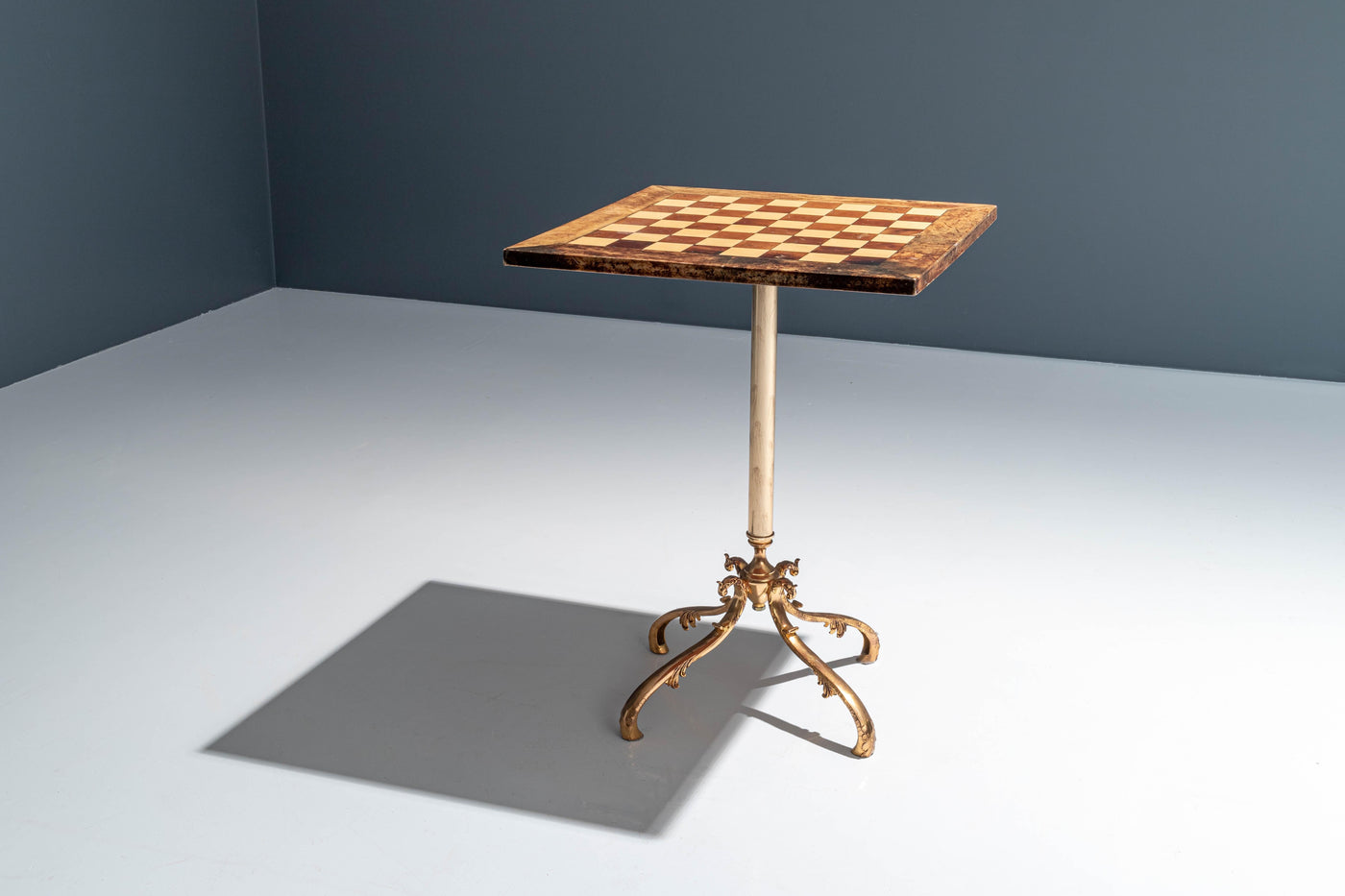 Chess Table by Aldo Tura in Lacquered Goatskin and Brass, Italy, 1970's