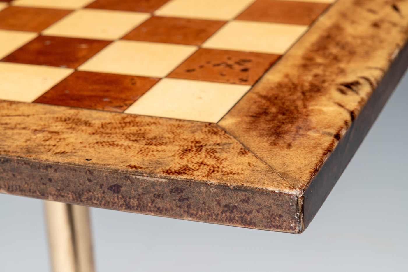 Chess Table by Aldo Tura in Lacquered Goatskin and Brass, Italy, 1970's