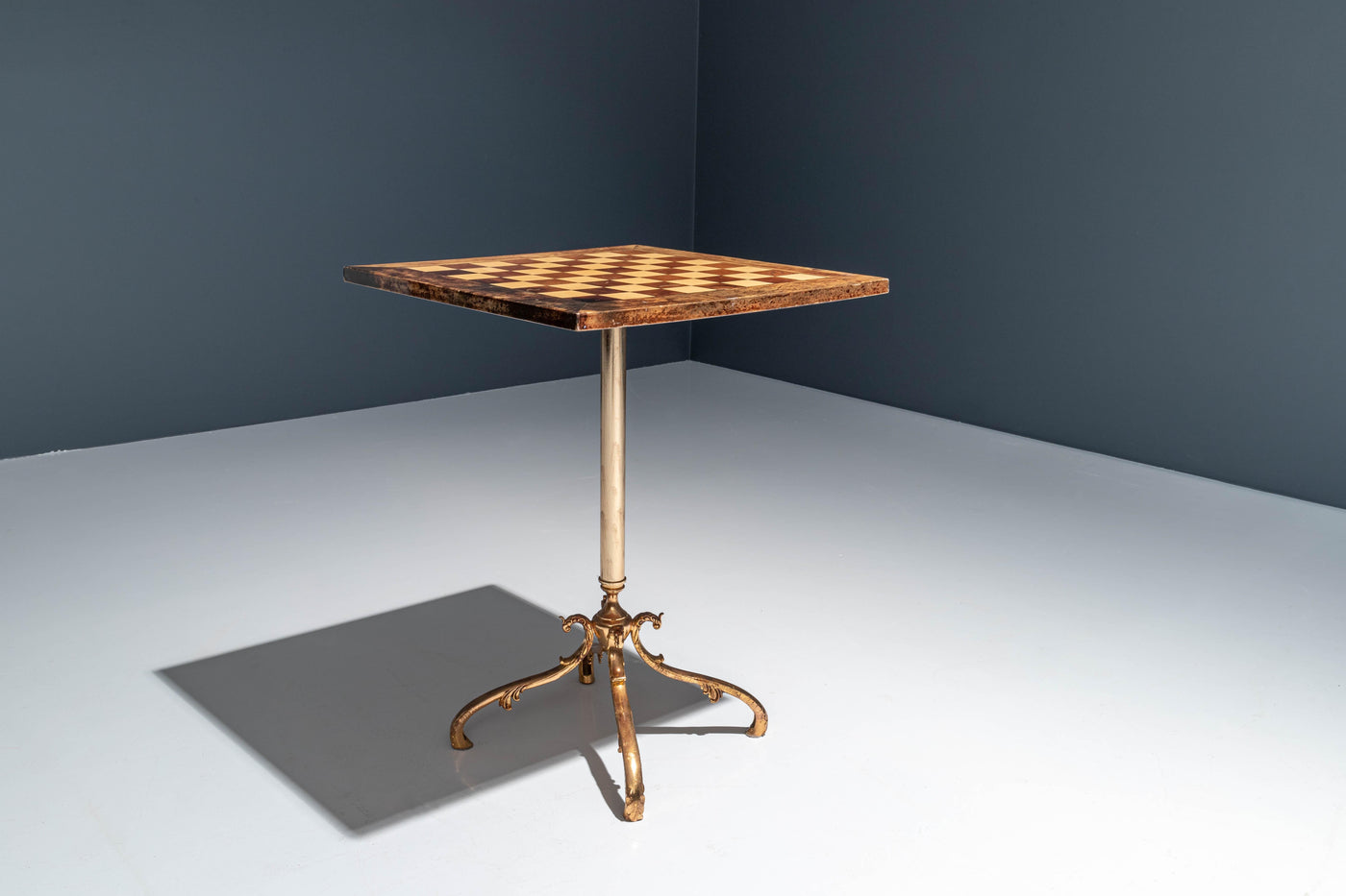 Chess Table by Aldo Tura in Lacquered Goatskin and Brass, Italy, 1970's