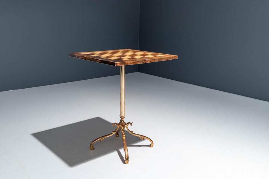 Chess Table by Aldo Tura in Lacquered Goatskin and Brass, Italy, 1970's — photo 8